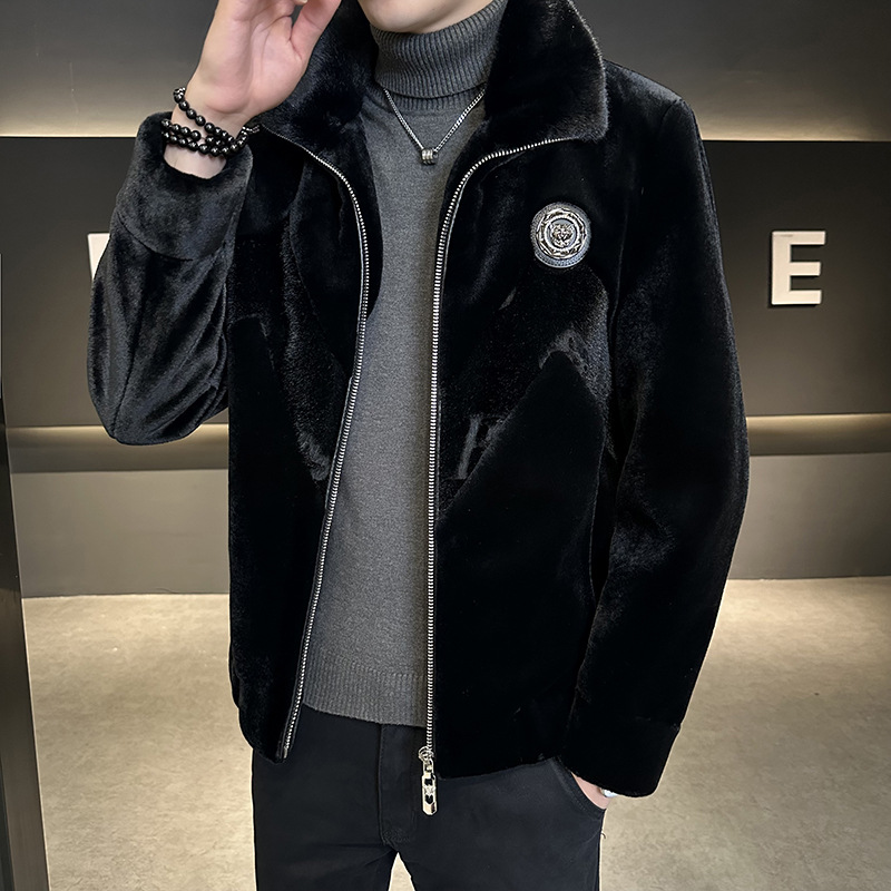 男装加厚立翻领夹克外套青中年金貂绒仿貂毛皮草海宁裘皮工艺外衣