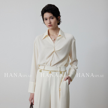 hanna 含那春夏衬衫女2024早春新款设计感都市缎面打扭衬衣16001