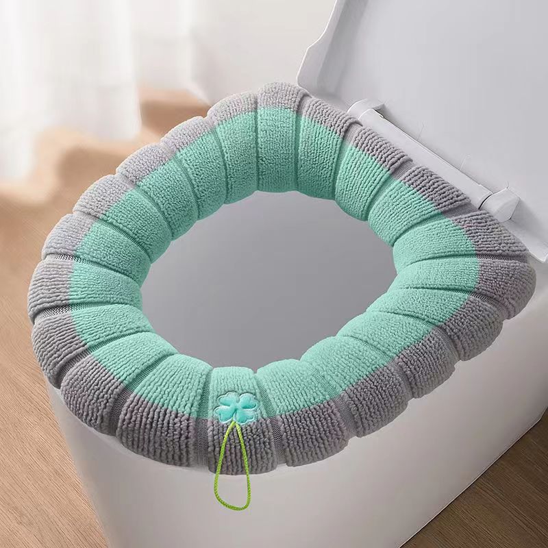 Toilet Mat Household White Knitted Fabric Toilet Seat Cover Thickened Toilet Seat Cushion with Handle Universal Toilet Seat Cover Wholesale