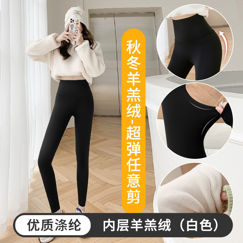 Shark Skin Autumn and Winter Leggings Lambswool Fleece-Lined Thickened High Waist Warm Weight Loss Pants Black Skinny Pants Wholesale