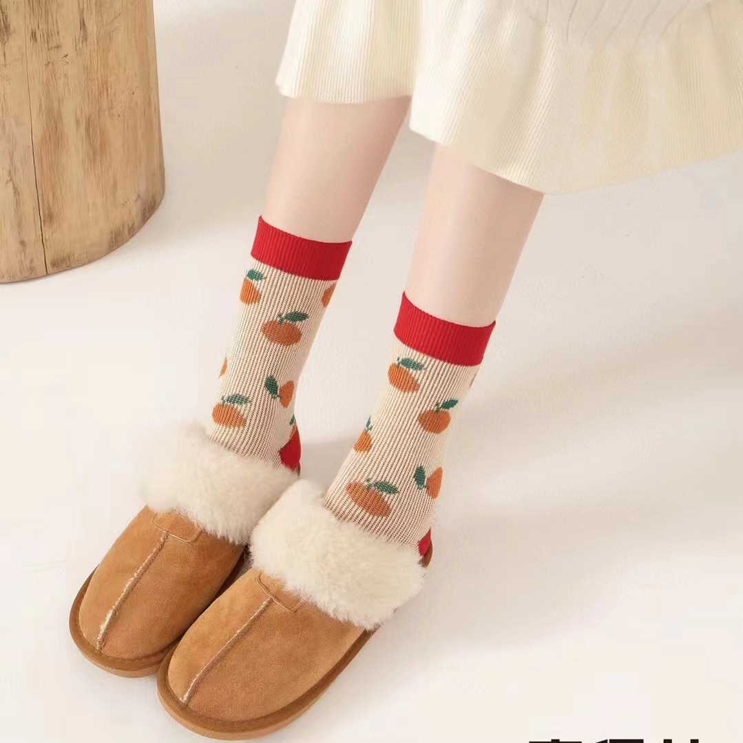 Birth Year Red Socks Female Cotton Socks Tube Socks Autumn and Winter Ins Tide Wedding Celebration New Year Big Red Stockings