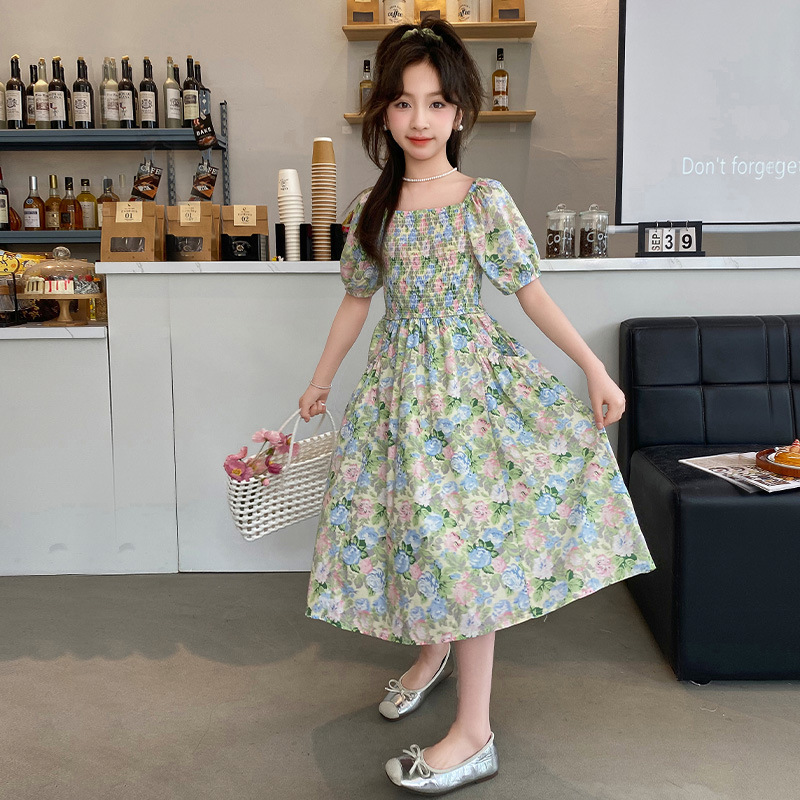 女童碎花连衣裙夏装洋气韩版儿童公主裙夏季大童时尚女孩休闲裙子