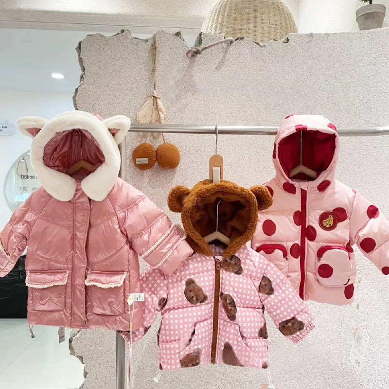 Orange Seven Children's down Jacket Girls' Winter Thickened Children's Velvet Cotton-Padded Jacket 2023 New Children's Warm Jacket