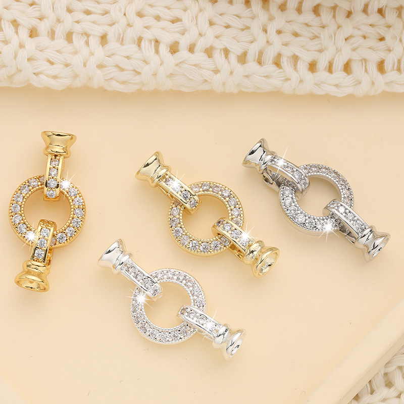 手工diy项链万能扣珍珠扣14k包金高保色微镶锆石圆形手链扣-阿里巴巴