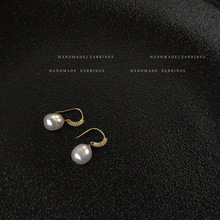 巴洛克天然淡水珍珠锆石微镶耳环轻奢质感手工耳饰高级感优雅耳饰