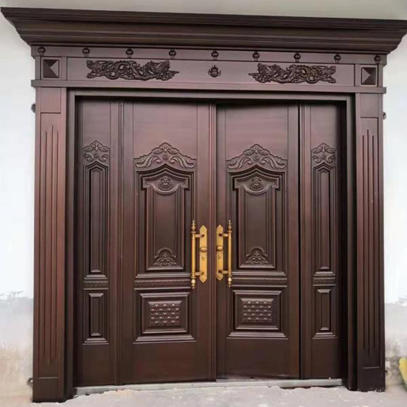 别墅大门双开门入户门家用乡村防真铜门农村自建房四开锌合金大门