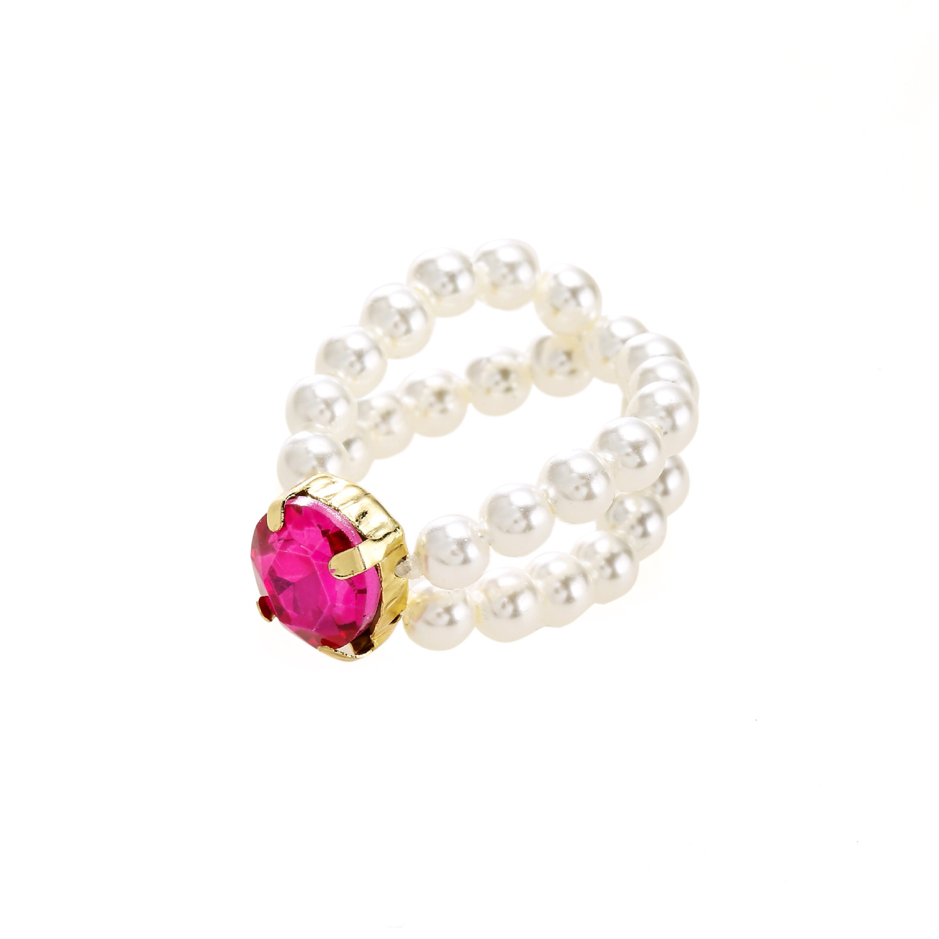 Korean Special-Interest Design ''Elegant Elastic Double-Layer Pearl Fun Gemstone Handmade Index Finger Ring Colorful Beaded Ring