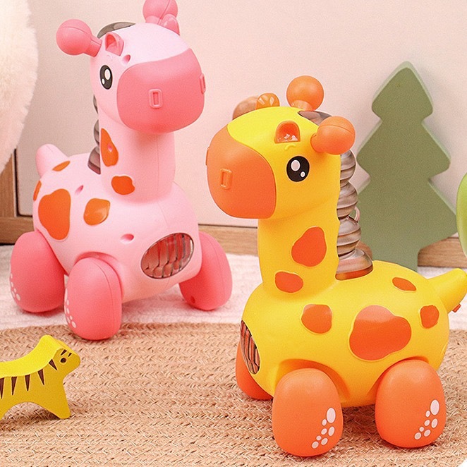 儿童电动牵绳长颈鹿学步小鹿灯光音乐万向行走地摊畅销玩具厂家批