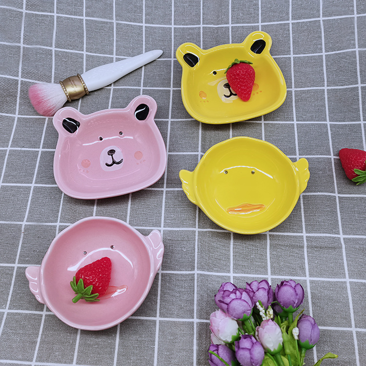 Wholesale Japanese Creative Seasoning Dish Ceramic Animal Cartoon Household Sauce Dish Salad Vinegar and Soy Sauce Saucer Tableware