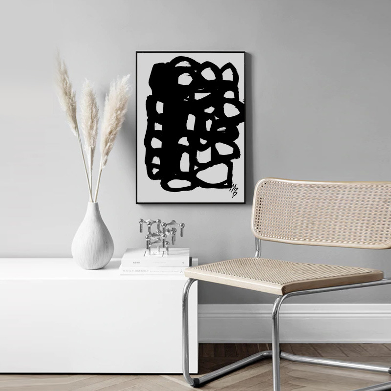简约现代抽象几何线条黑白艺术海报客厅壁画帆布装饰画图片画芯