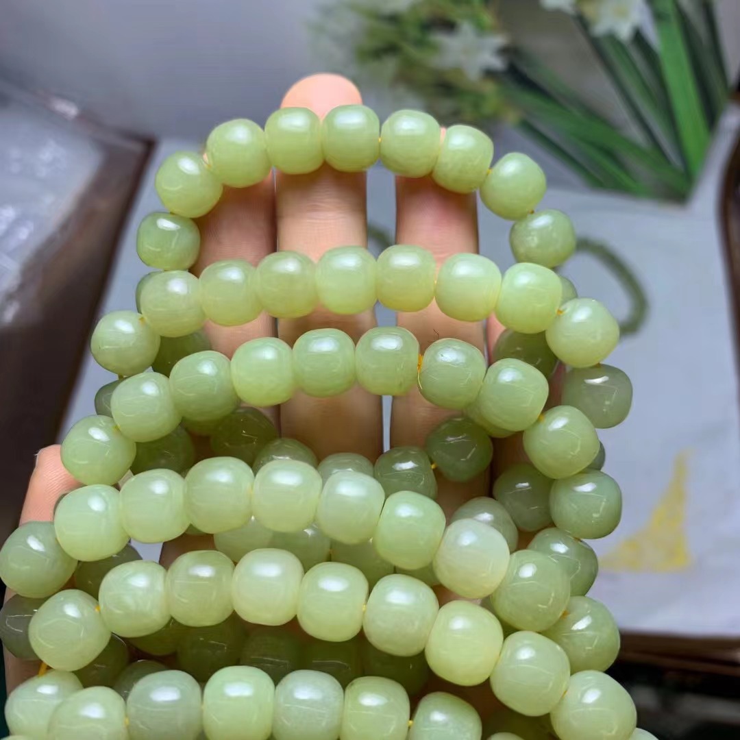 原矿和田玉黄口料910m单圈老型珠手串颜色均匀diy手工配件批发