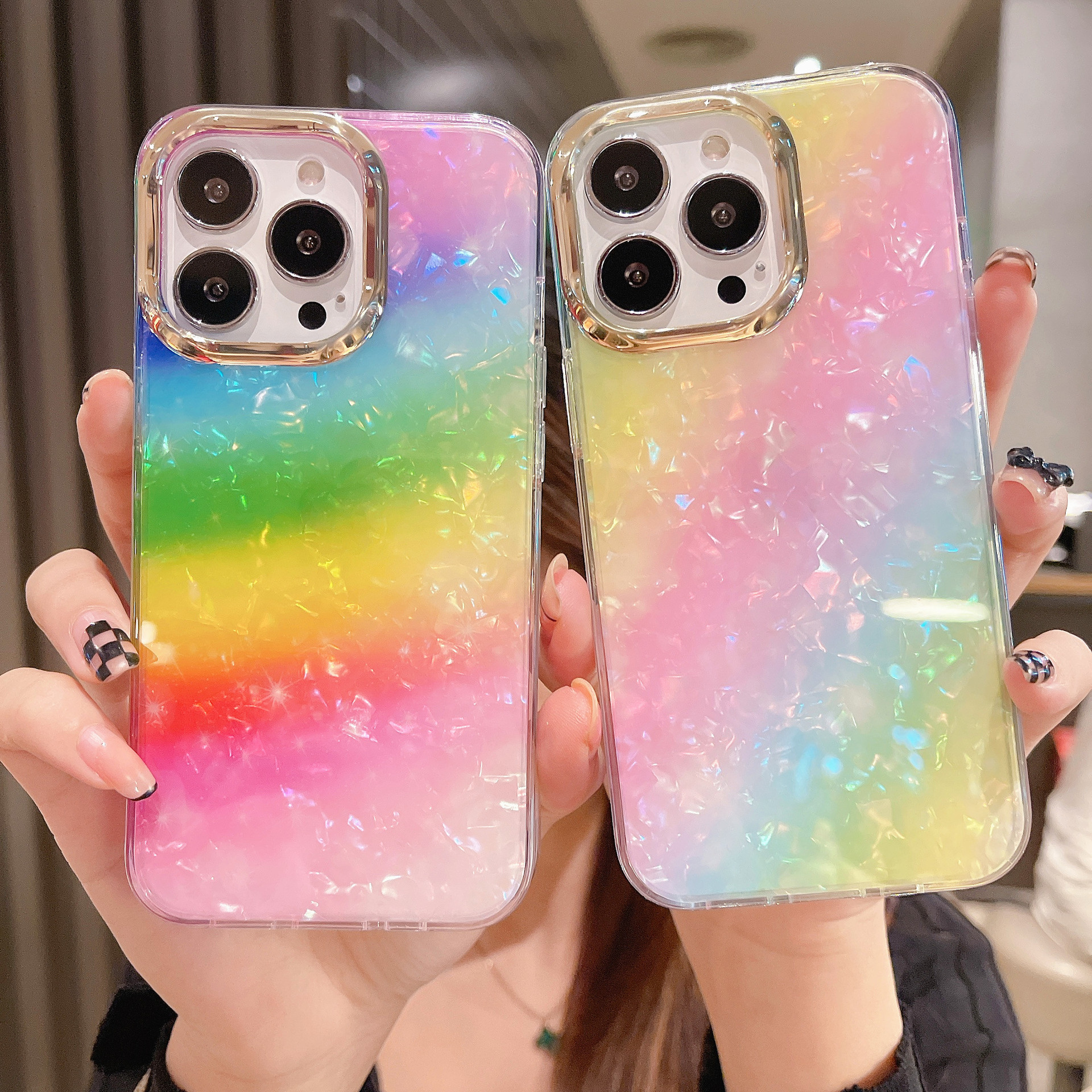 适用iphone13pro max彩虹手机壳苹果11电镀鱼鳞12豹纹手机壳外贸