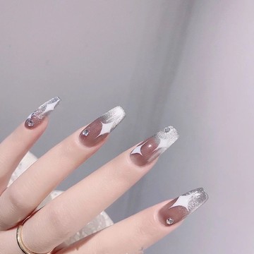 纯手工晶石猫眼黑色白星星美甲渐变星空穿戴甲贴片网红小红书同款