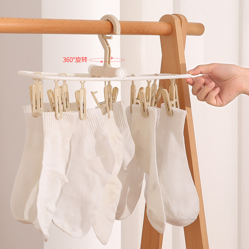 12-Head Windproof Clip Plastic Foldable Non-Slip Clothes Hanger Adult Tie Children's Underwear Socks Drying Clothespin Rack