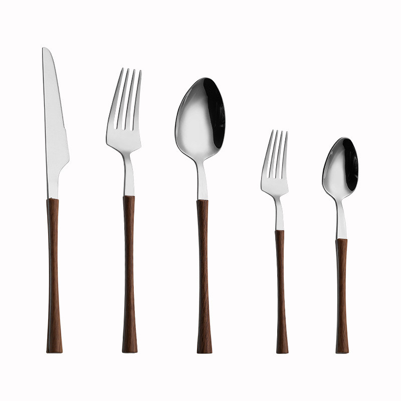 Imitation Wooden Handle Stainless Steel Knife, Fork and Spoon Western Creative Small Waist Stainless Steel Tableware Steak Knife, Fork and Spoon Suit