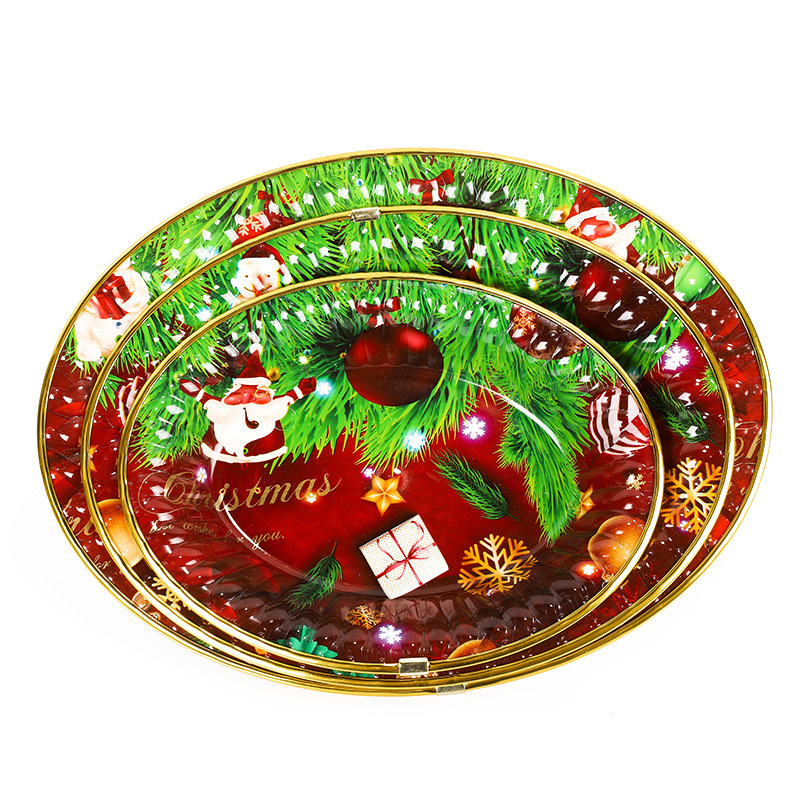 Amazon Export Christmas Tree Plate Christmas Party Supplies Tableware Cross-Border New Arrival without Plate with Gold Lace Fruit Plate