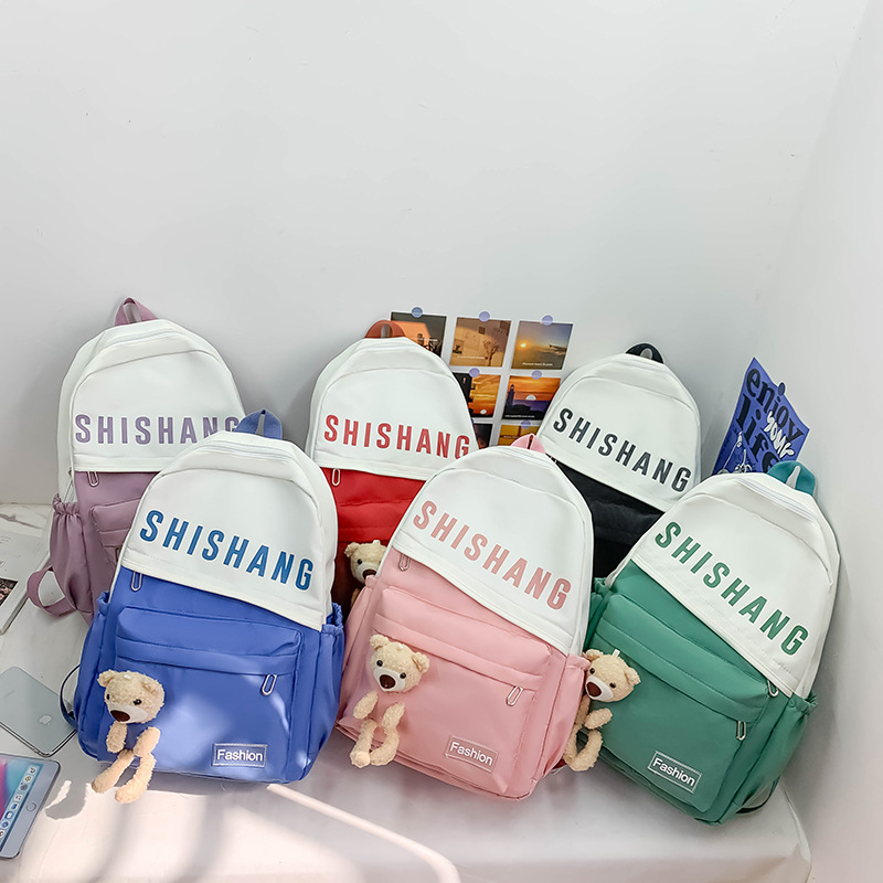 Factory Wholesale High School Student Bag Korean Style Trendy Contrast Color Letter Backpack Casual College Students' Backpack Delivery