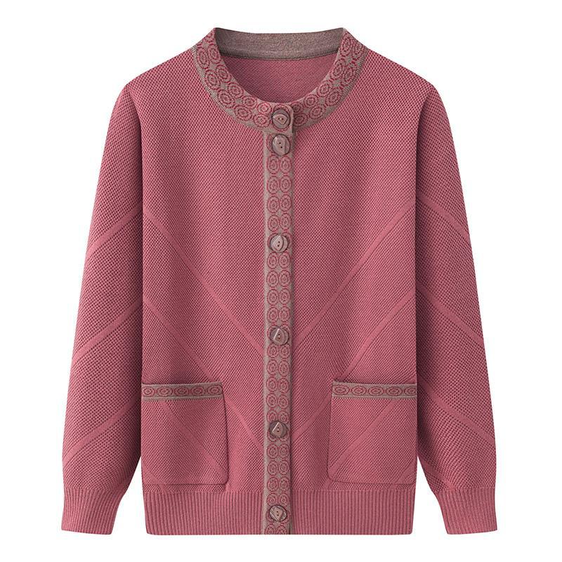 Mom Spring and Autumn Coat Grandma Winter Clothes Velvet Padded Sweater Female Middle-Aged and Elderly Thickened Mother-in-Law Knitted Old Lady Cardigan