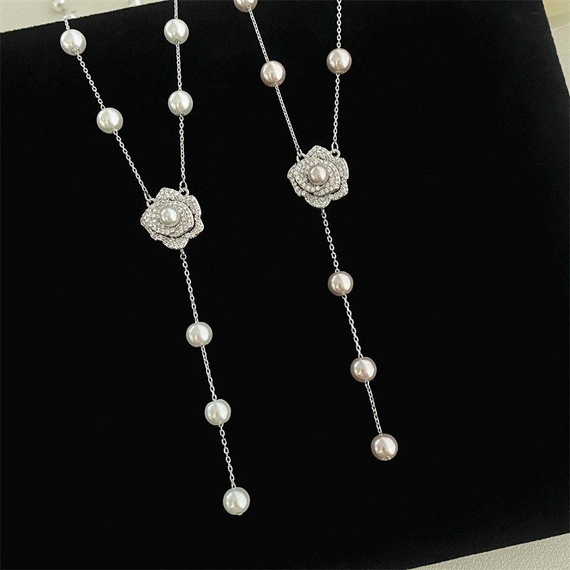 新款满天星山茶花珍珠项链小众设计高级感气质百搭流苏锁骨链