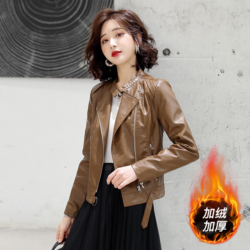 Short Pu Leather Coat for Women Autumn and Winter 2023 New Fashion Fleece-Lined Thickened Motorcycle Fur Leather Jacket