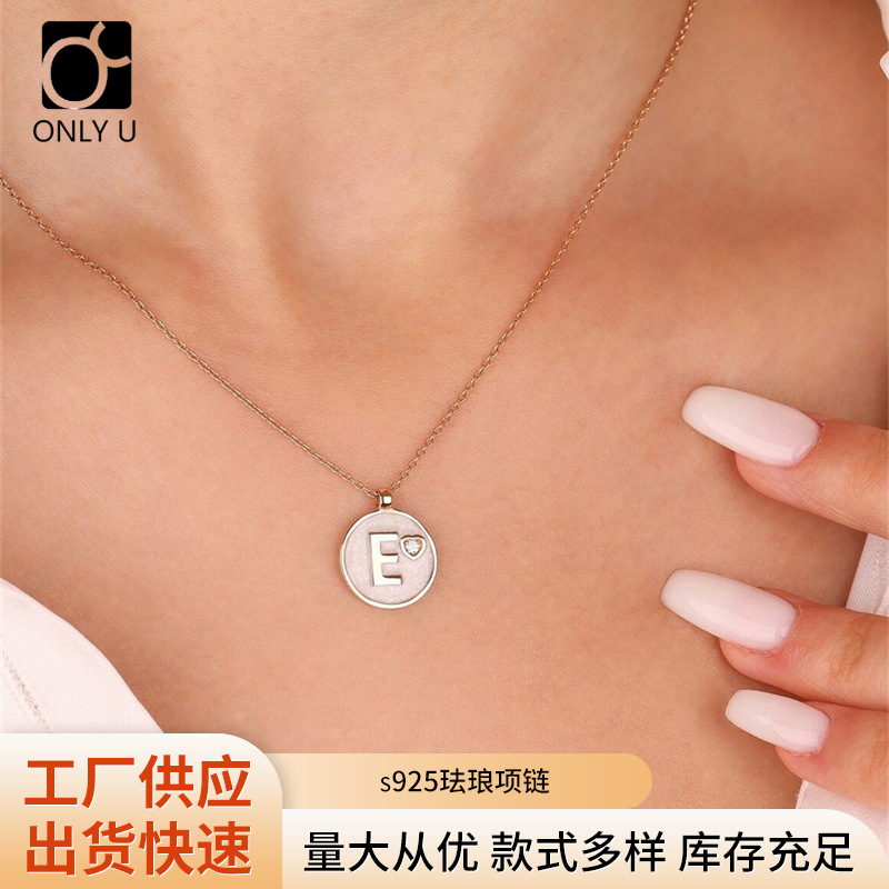 personalized 14k gold diamond enamel letter necklace珐琅项链