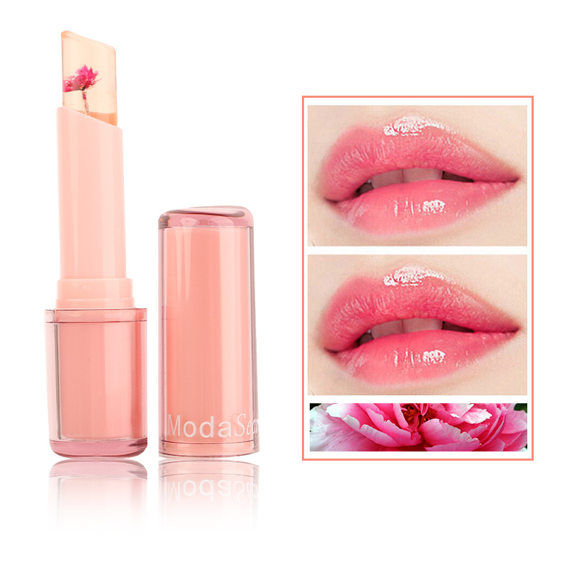 Cross-Border Hot Jelly Dried Flower Color-Changing Lipstick Transparent Flowers Temperature Change Lipstick Nonstick Cup Lipstick Wholesale