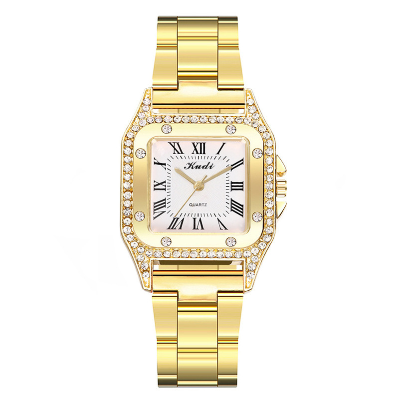 Cross-Border New Arrival Square Women's Steel Watch Fashion Roman Diamond Gold Men's Watch Alloy Quartz Watch