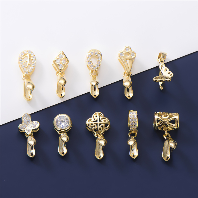 s925纯银镶钻瓜子扣夹扣吊坠扣头卡扣翡翠玉扣项链扣子连接扣配件