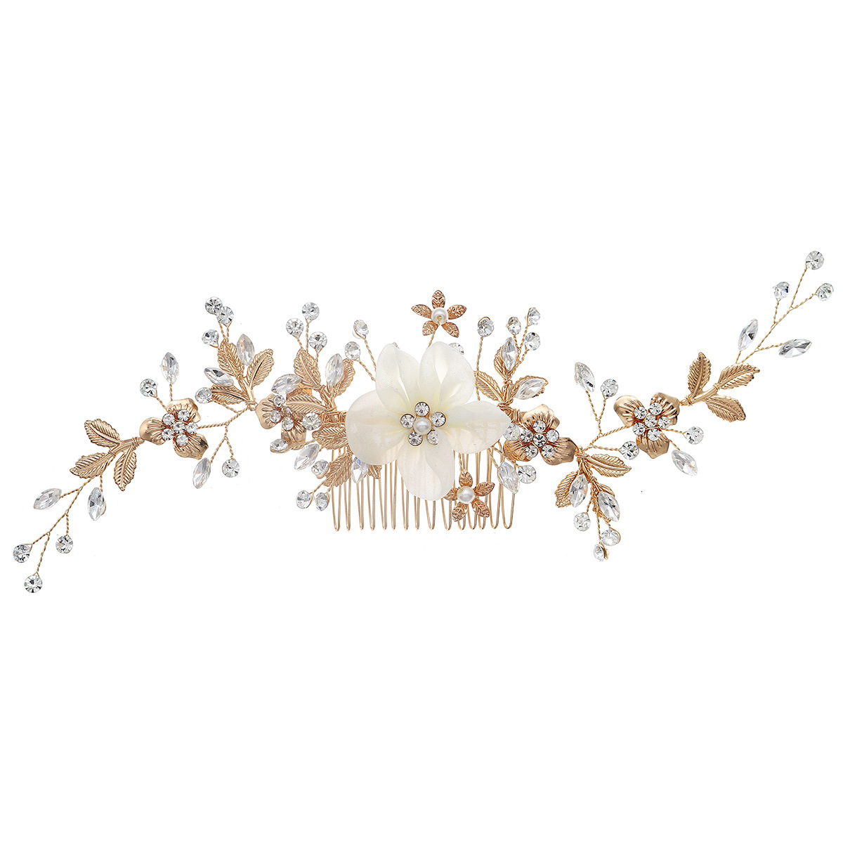 European and American Bride Ornament Handmade Hair Comb Hair Accessories Wedding Banquet Ancient Style Updo Accessories Leaves Flowers Golden Hair Comb