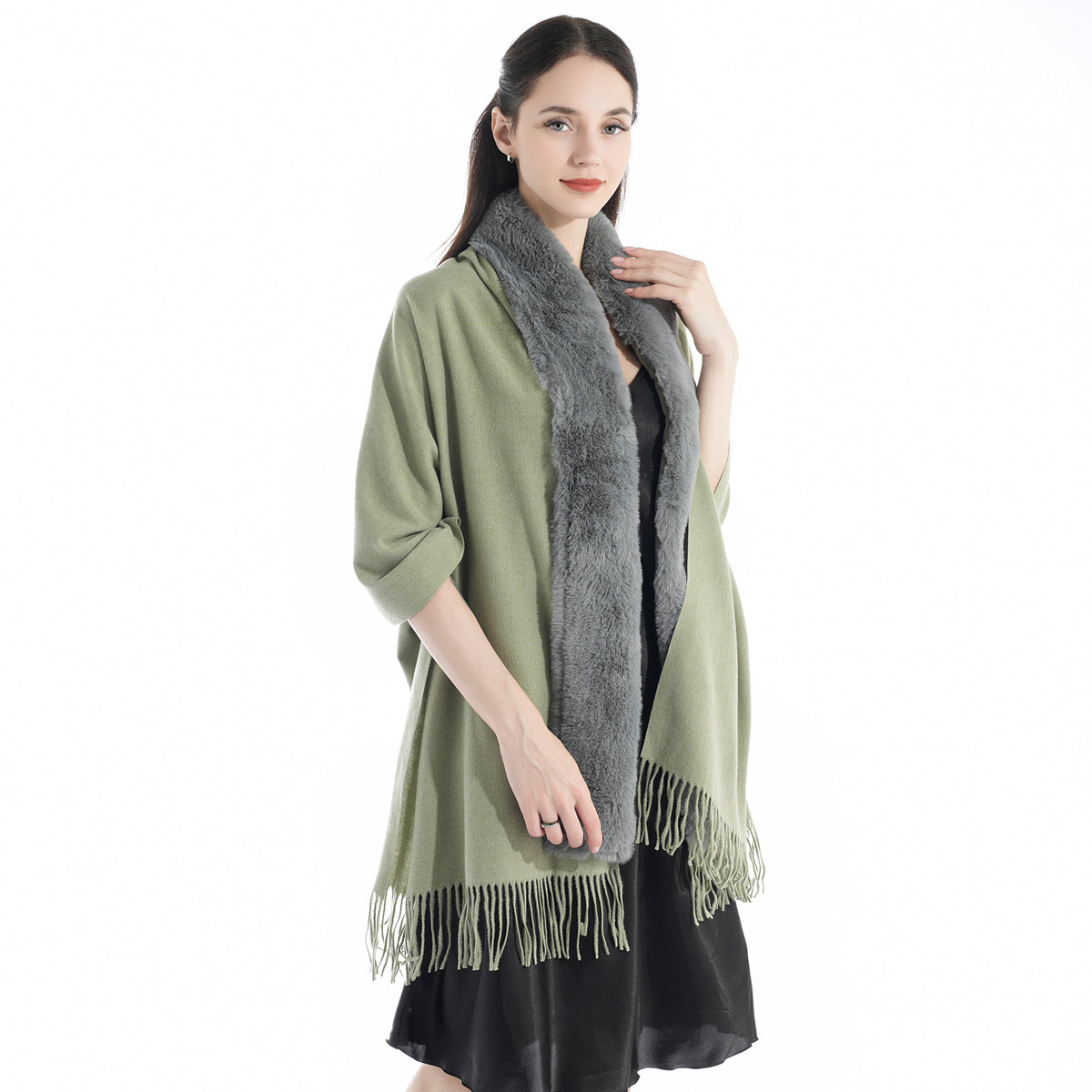 European and American Winter Hot-Selling New Arrival Cashmere-like Fur Collar Shawl Scarf Women's Fashionable High-Grade Warm Dress Shawl