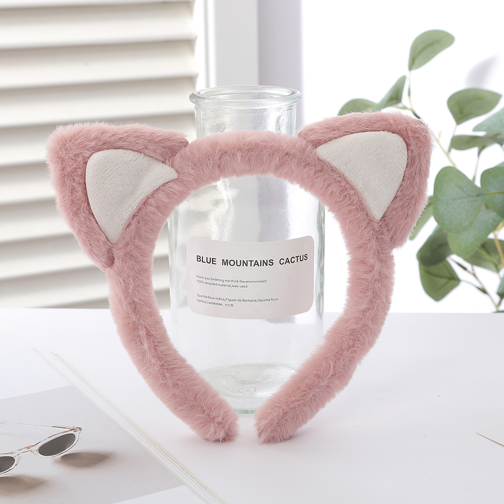 New Trending Cartoon Plush Cat Ear Headband Children's Cute Cute Headband Face Wash Non-Slip Headband Wholesale