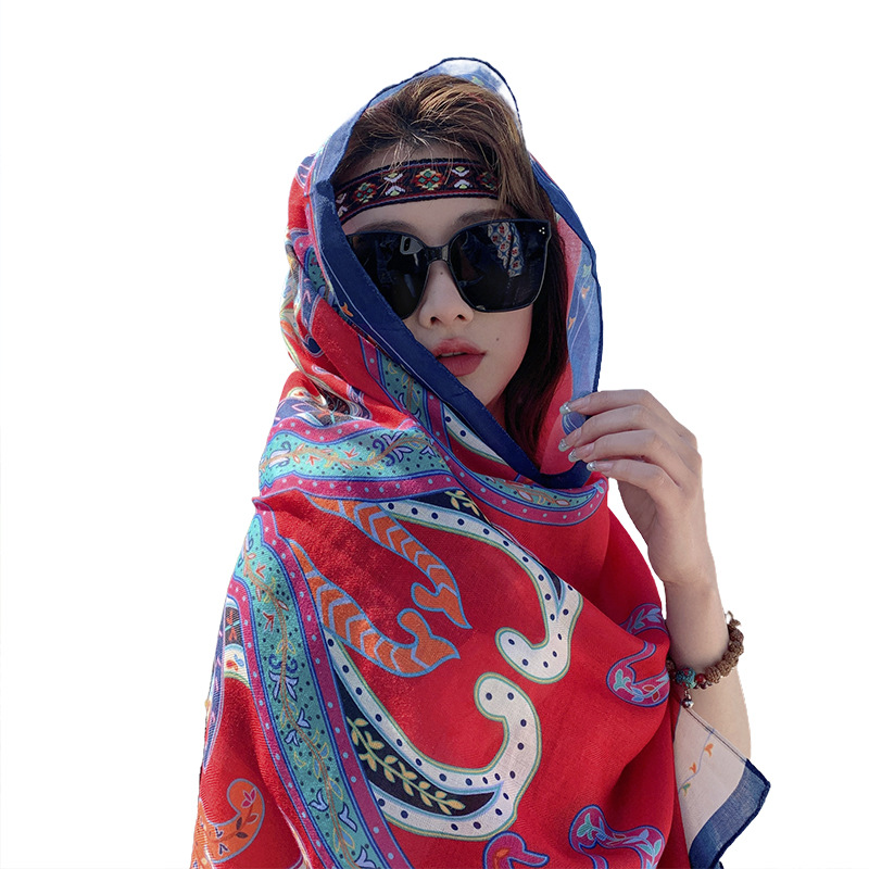 Patchwork Beach Towel Sunscreen Shawl Female Summer Scarf Grassland Desert Northwest Scarf Xinjiang Tibet Travel Scarf