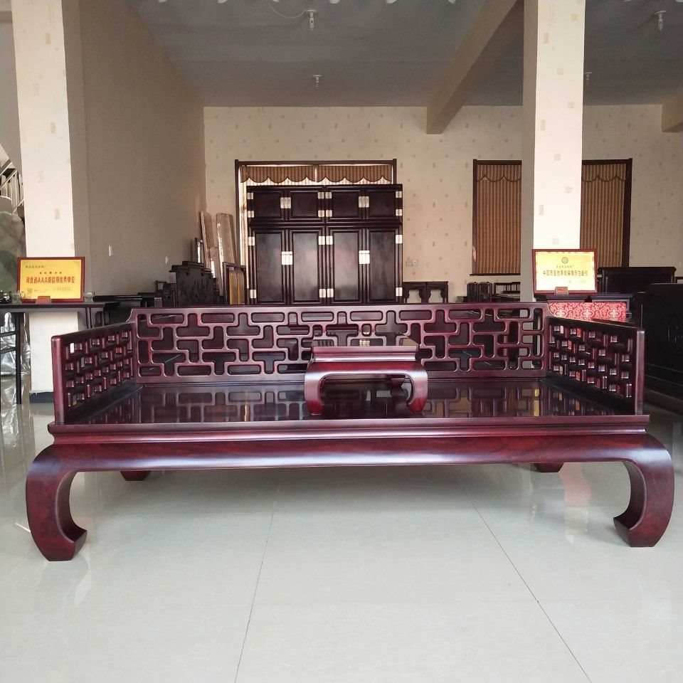 赞比亚血檀罗汉床中式实木非洲小叶紫檀沙发床禅意床垫红木家具