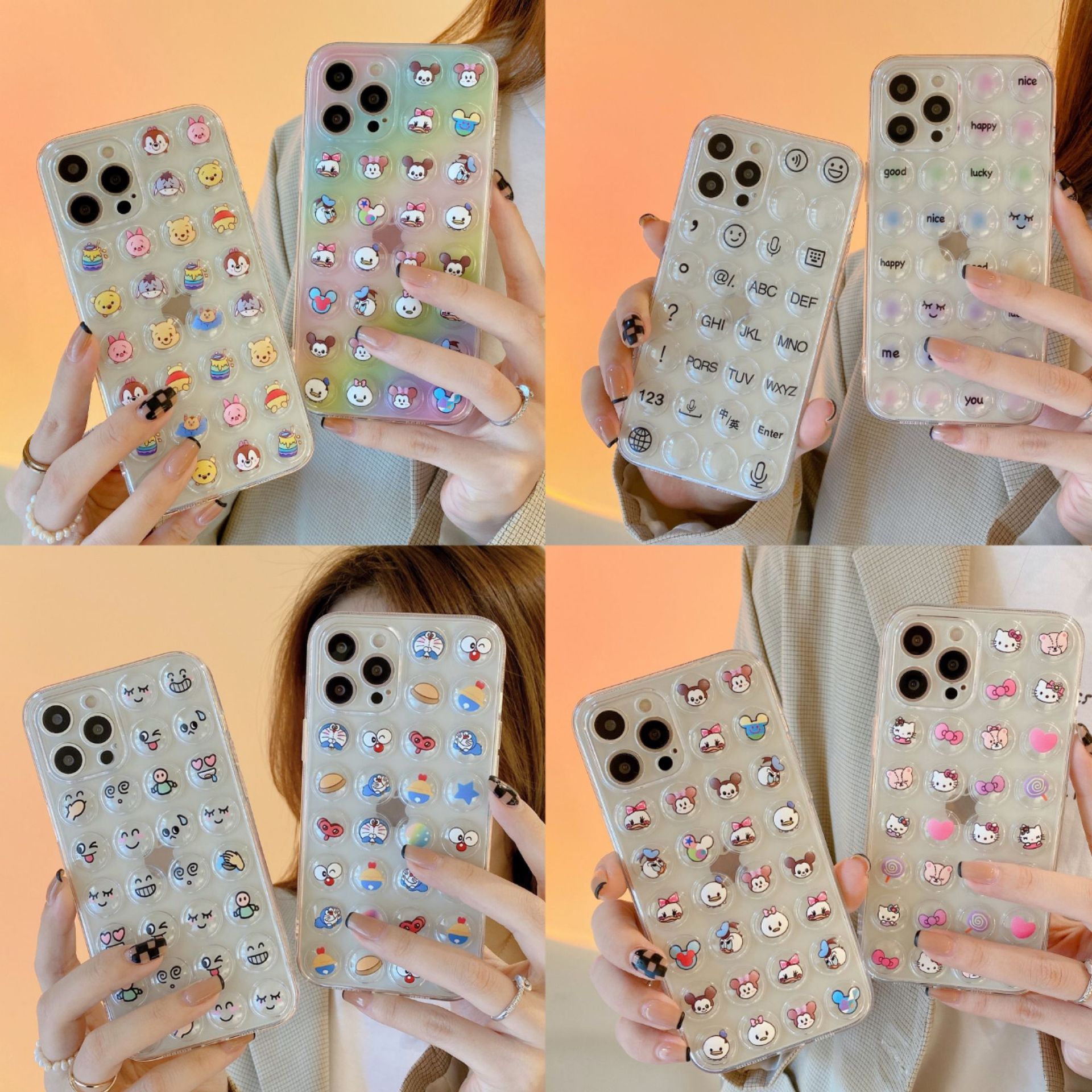 适用苹果13promax卡通泡泡手机壳iphone12pro解压xr透明tpu软壳7p