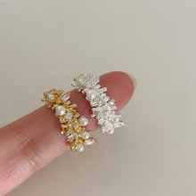 超仙不规则锆石珍珠金属开口戒指女小众设计个性百搭气质指环戒子