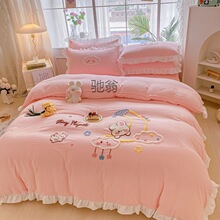 Q8韩版卡通斜纹被套全棉可爱床单被套床笠式学生宿舍床上用品三件
