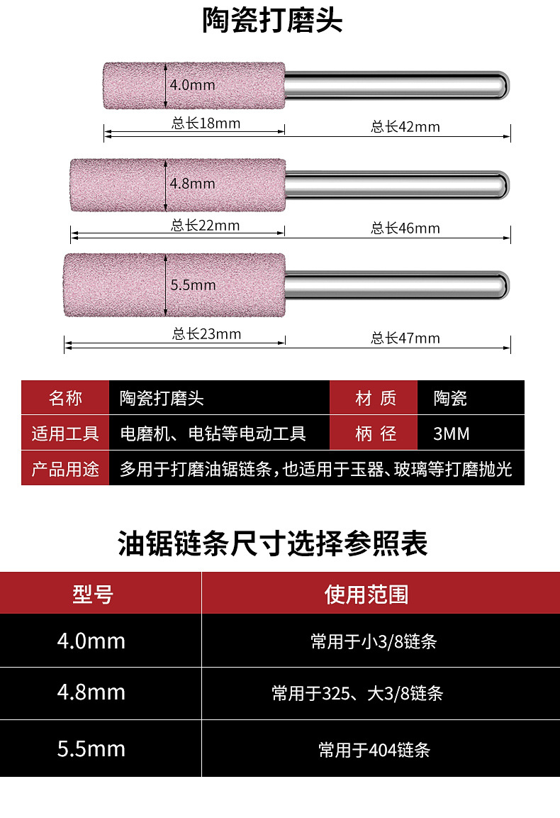 批发磨链机磨头油锯链条电锯圆锉打磨机用电动锉刀陶瓷金刚砂配件