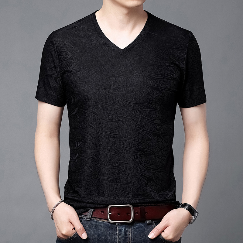新款v字领体恤男式短袖上衣夏季免烫汗衫透气薄t恤电商