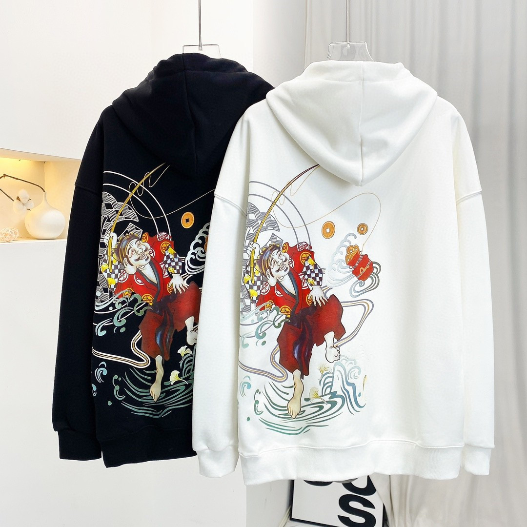 潮牌福神ev福家钓鱼翁印花连帽卫衣情侣款青春休闲上衣cd2271