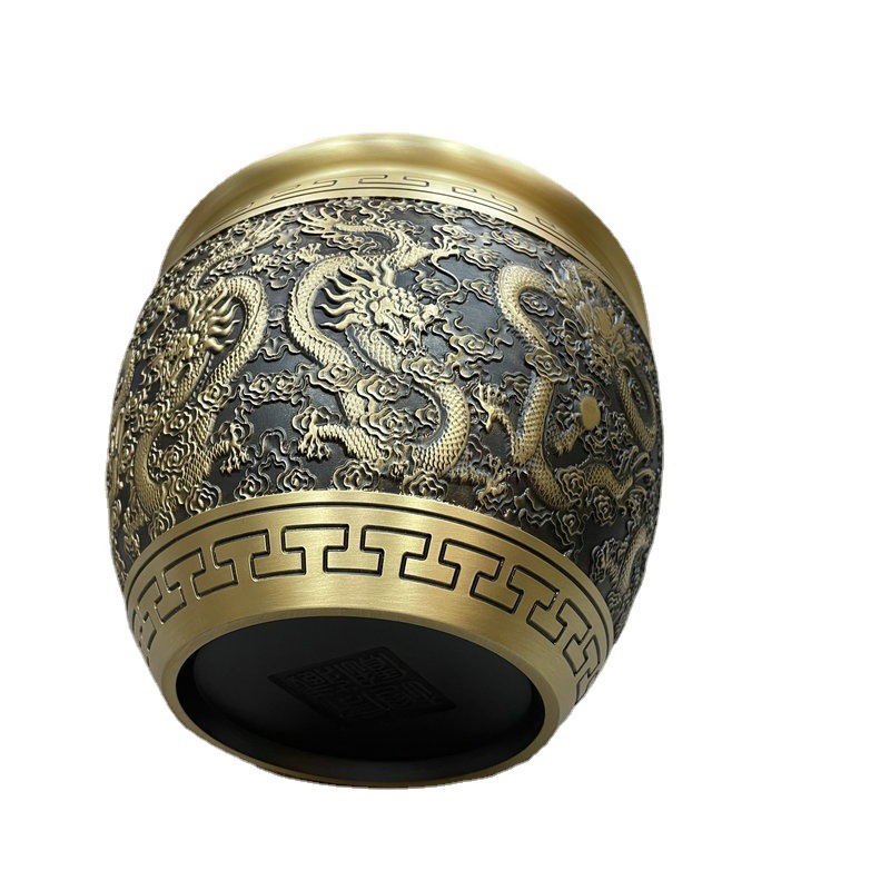 Factory Supply Pure Brass Dragon Pattern Cylinder Dragon Cylinder Brass Crafts Creative Office Decoration