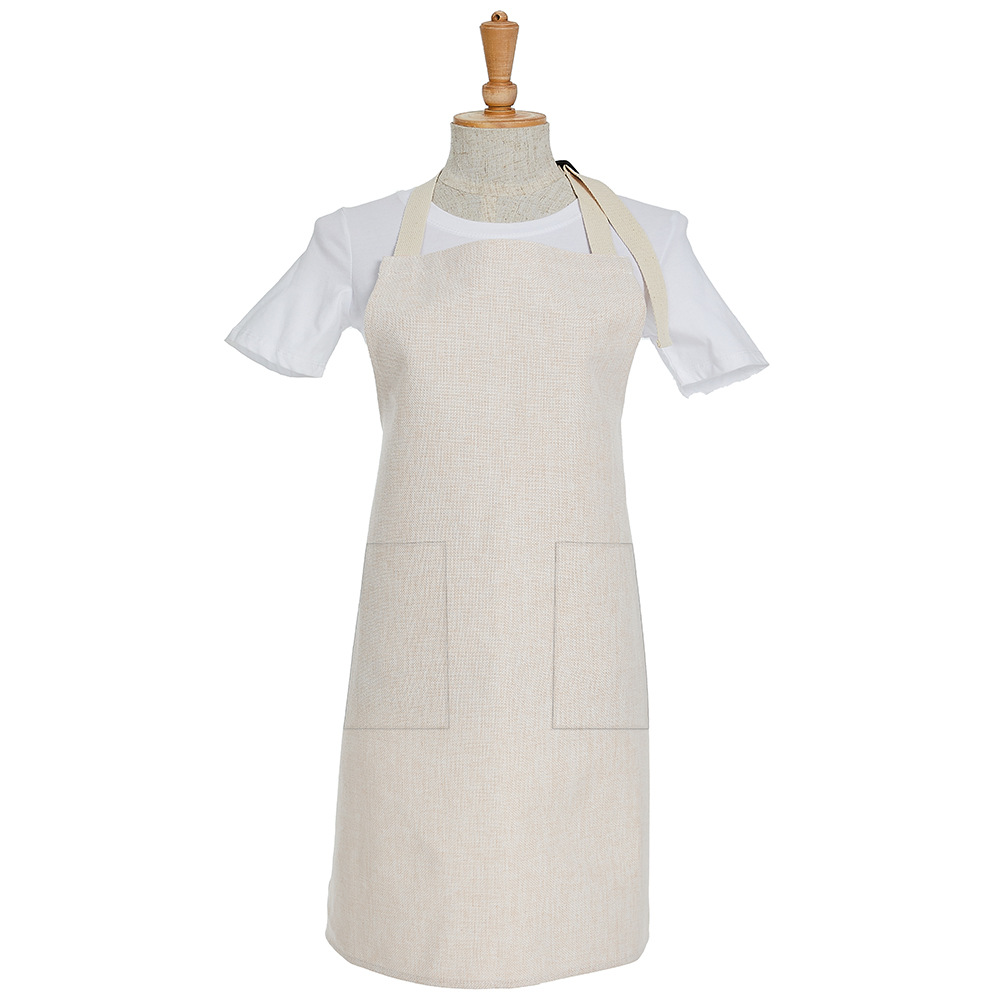 Large Pocket Adjustable 300G Cotton and Linen Kitchen Coffee Shop Halter Apron [Thermal Transfer Material]]