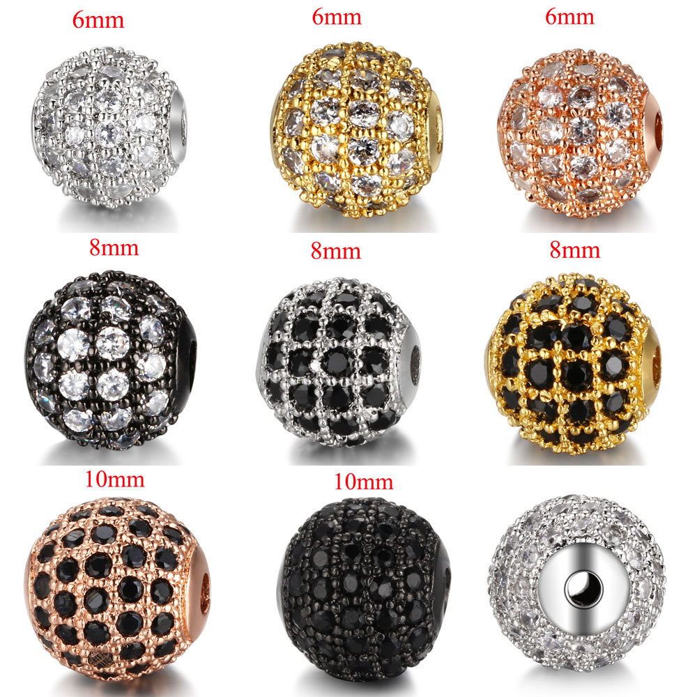 Letter Beads 6/8/10mm Copper Zircon round Beads Diy Ornament Bracelet Spacer Beads Beaded Rhinestone Ball Scattered Beads Zircon Beads