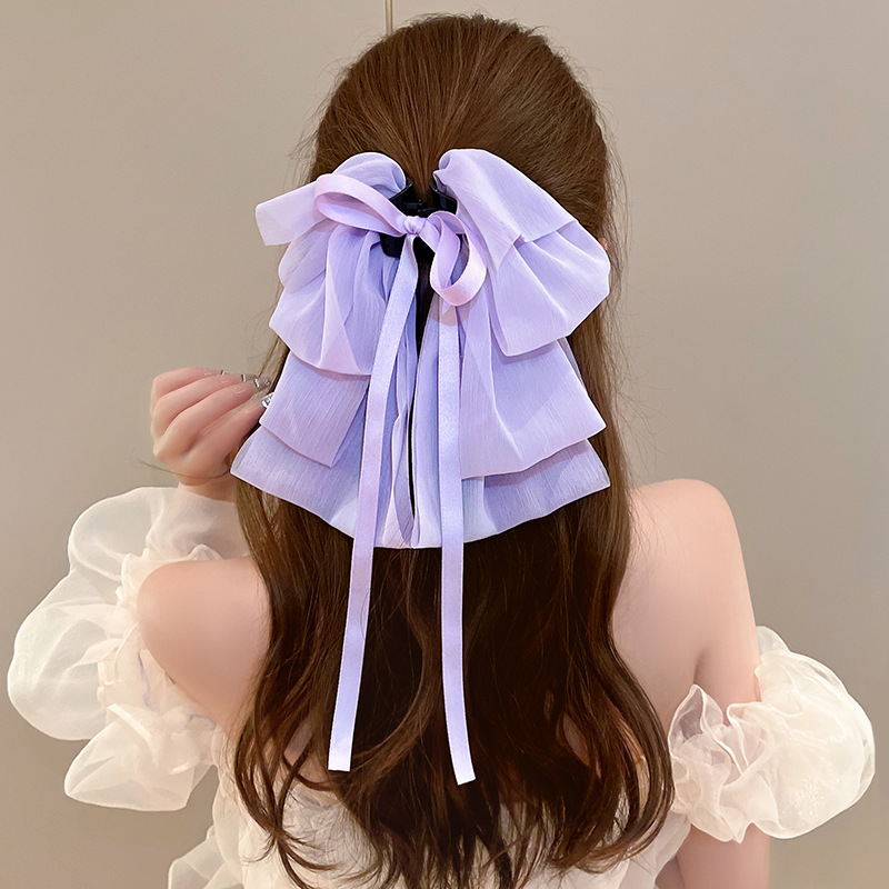 Black Big Bow Headdress Ribbon Small Grab Clip High-Grade Hairpin Female Back Shark Clip Hair Accessories Hairpin