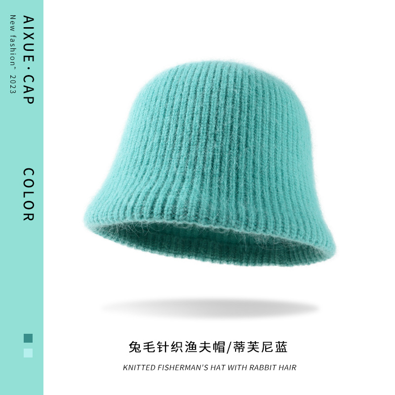 Knitted Fisherman Hat Women's New Korean Style Dome Wool Hat Autumn and Winter Show Face Little Wild Solid Color Bucket Hat Tide