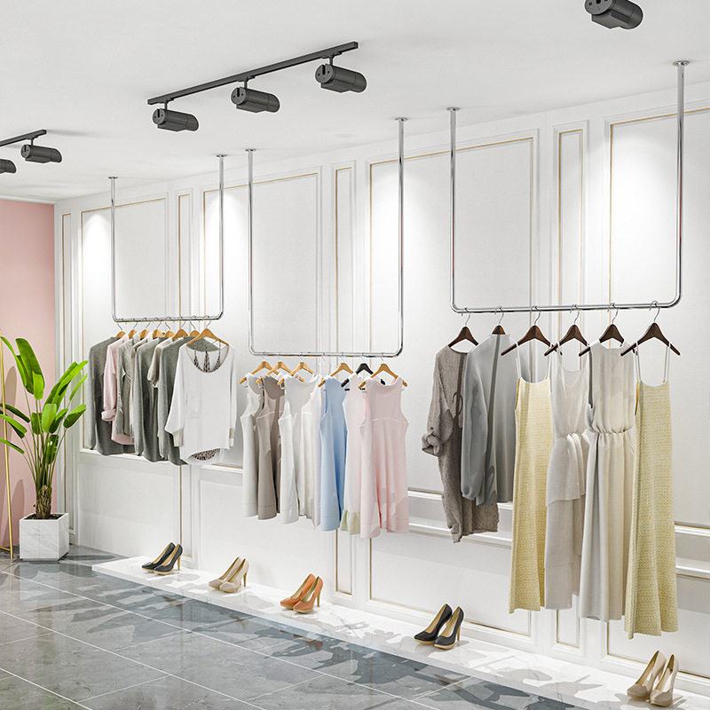 服装店展示吊架婚纱店u型悬挂衣服展示架男女装店铁艺吊顶服装架