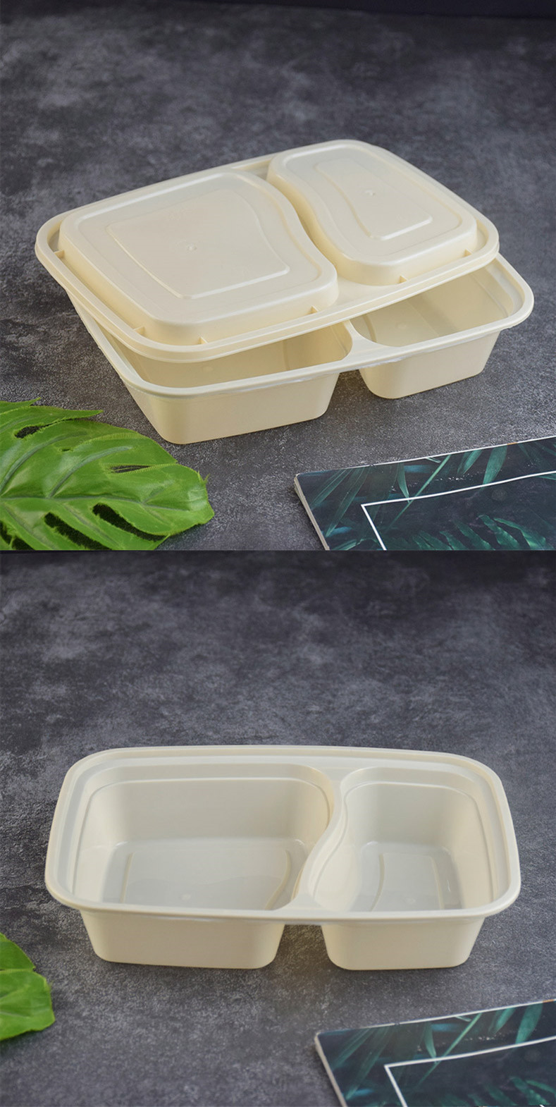 厌氧一次可降解餐盒两格环保外卖打包饭盒长方形logo印刷便当批发