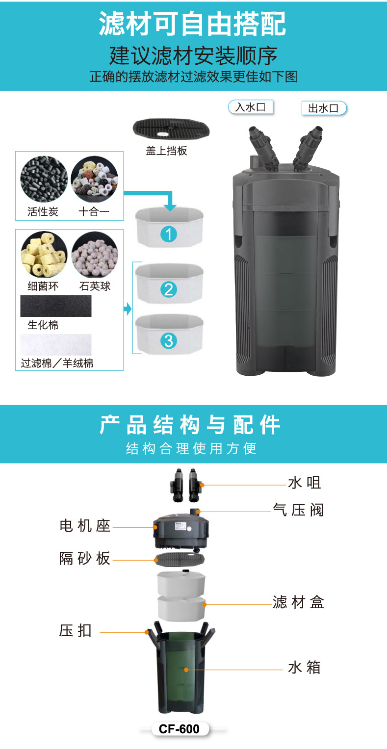 创星鱼缸过滤桶外置过滤盒 过滤器草缸过滤cf800创星过滤桶cf1200