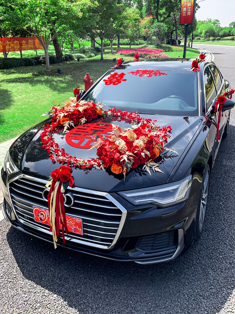 婚车装饰车头花主车结婚花车套装布置头车花车队高级拉花花泥吸盘