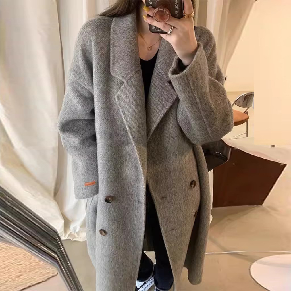 2024春装新款羊驼绒双面羊绒大衣女中长款宽松韩版加厚羊毛呢外套