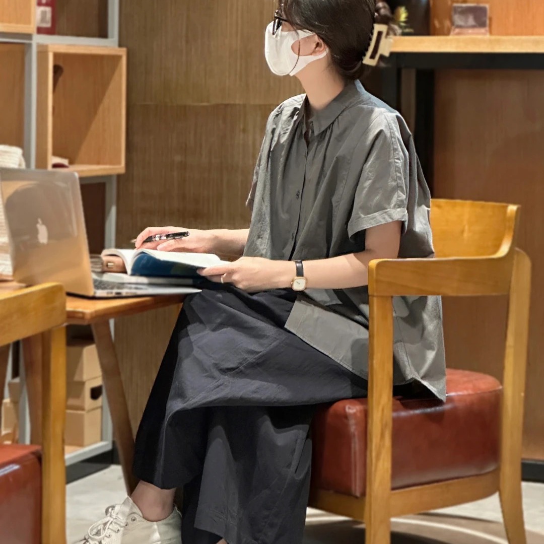 夏装搭配一整套时尚日系复古文艺衬衫盐系穿搭微胖显瘦学院风套装